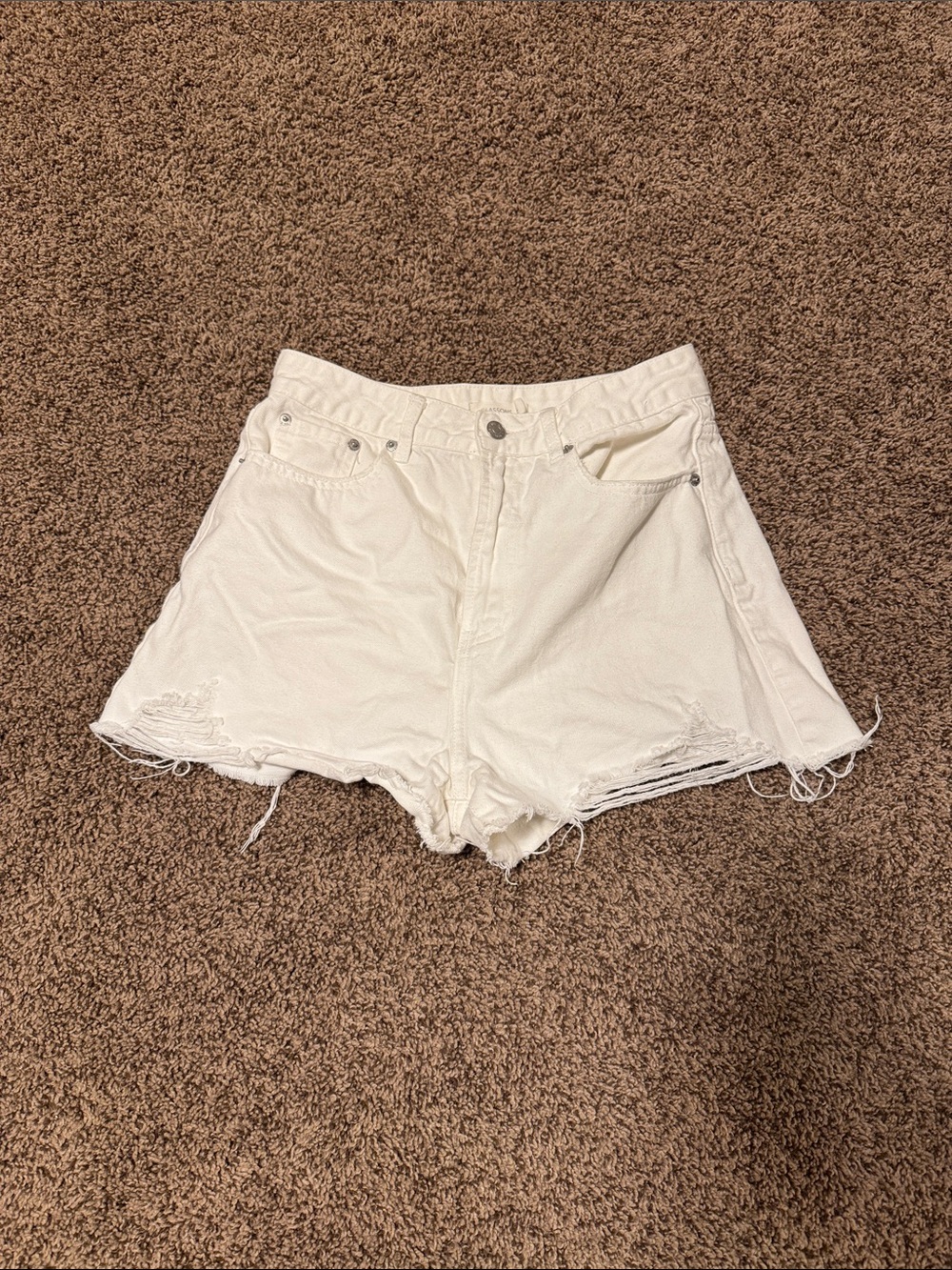 Glassons White Distressed High-Rise Denim Shorts